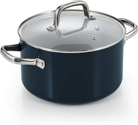 Cook N Home Non Stick Stock Pot with Lid, 6-Quart Hard Anodized Healthy Ceramic Nonstick Gumbo Pasta Pot, Induction Cookware Stockpot for Cooking, Canning, Sauce, Ollas para Cocina, Blue