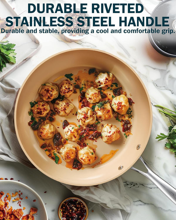 Cooks Standard Hard Anodized Nonstick Frying Pan Set, 8-inch/9.5-inch/11-inch Ceramic Non Stick Skillets, 3-Piece Induction Cookware Egg Omelette Pan, Oven Safe, Black & Apricot