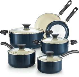 Cook N Home Pots and Pans Set Nonstick, 10-Piece Ceramic Kitchen Cookware Sets, Nonstick Cooking Set with Saucepans, Frying Pans, Dutch Oven Pot with Lids, Blue