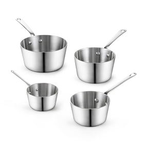 D&M Butter Warmer Set, 4-Piece Milk Frother and Chocolate Melting Pot, Multi-Ply Clad Stainless Steel Small Saucepan for Induction Stovetop, Coffee, Butter, Syrup, 0.14/0.23/0.39/0.57 Quart