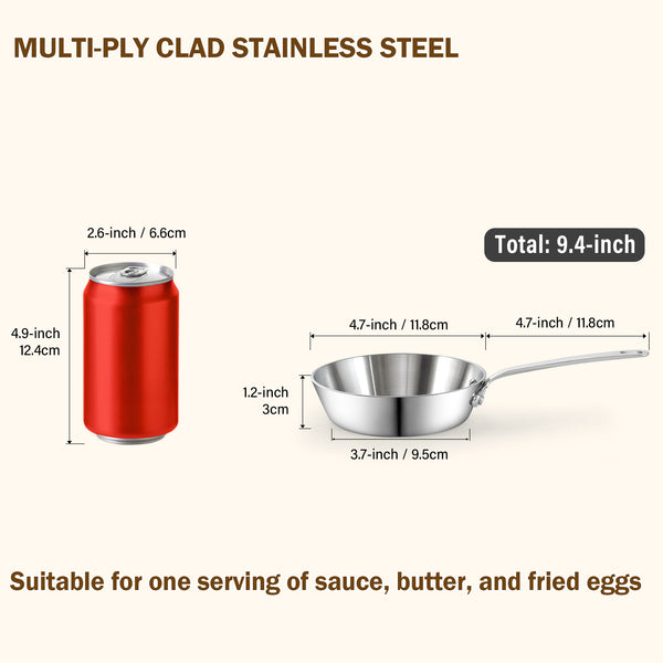 Cooks Standard Stainless Steel Butter Warmer, 4.7 Inch Multi-Ply Clad Mini Omelette Egg Frying Pan, Small Pan for Cooking Camping, All Stovetop Compatible - Oven Safe, Dishwasher Safe, Silver
