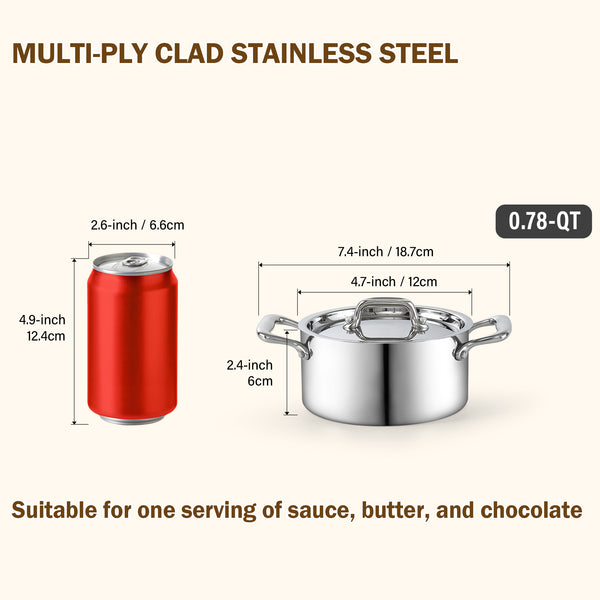 Cooks Standard Multi-Ply Clad Stainless Steel Butter Warmer, Sauce Pan with Lid, 0.68 Qt Casserole Small Pot for Cooking Camping, All Stovetop Compatible - Oven Safe, Dishwasher Safe, Silver