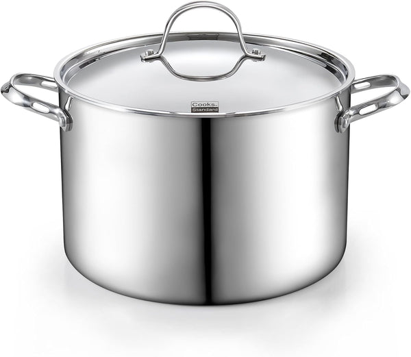 Cooks Standard Multi-Ply Clad Stainless Steel Stock Pot, 12-Quart Pasta Cooking Canning Pot with Lid, Deep Stockpot Large Soup Pot Induction Cookware, Silver