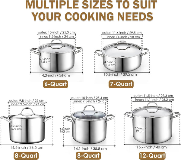 Cooks Standard Multi-Ply Clad Stainless Steel Stock Pot, 12-Quart Pasta Cooking Canning Pot with Lid, Deep Stockpot Large Soup Pot Induction Cookware, Silver