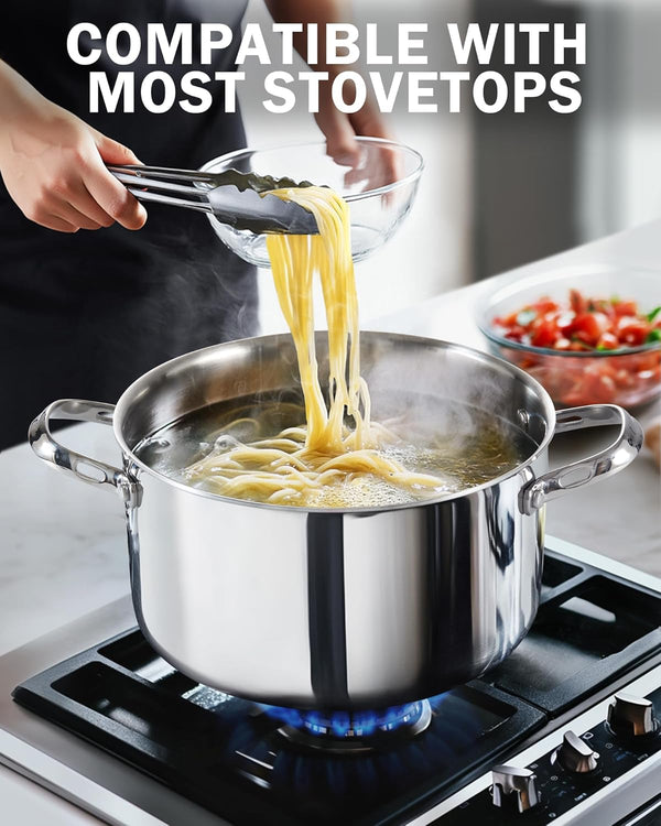 Cooks Standard Multi-Ply Clad Stainless Steel Stock Pot, 12-Quart Pasta Cooking Canning Pot with Lid, Deep Stockpot Large Soup Pot Induction Cookware, Silver