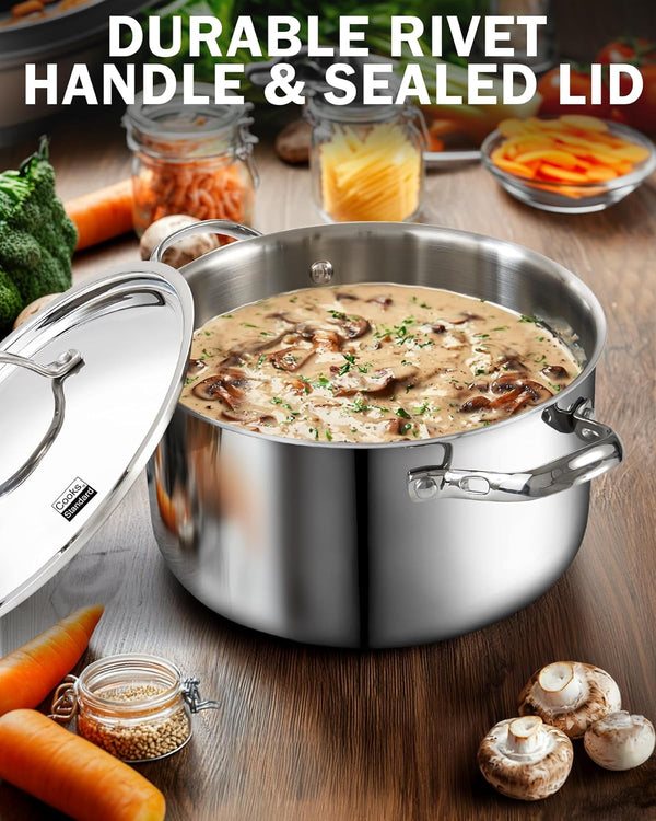 Cooks Standard Multi-Ply Clad Stainless Steel Stock Pot, 12-Quart Pasta Cooking Canning Pot with Lid, Deep Stockpot Large Soup Pot Induction Cookware, Silver