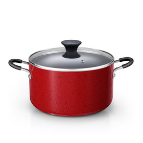 Cook N Home Nonstick Stockpot with Lid 6-Quarts, Professional Cooking Soup Pot, Casserole Cookware, Marble Red