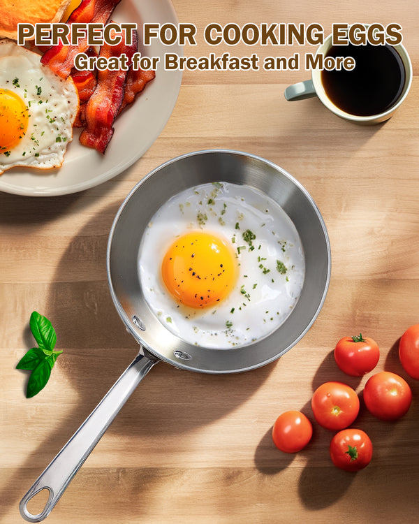 Cooks Standard Stainless Steel Butter Warmer, 4.7 Inch Multi-Ply Clad Mini Omelette Egg Frying Pan, Small Pan for Cooking Camping, All Stovetop Compatible - Oven Safe, Dishwasher Safe, Silver