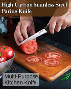Cook N Home Paring Knife Set 4-Piece, High Carbon Stainless Steel Kitchen Knives, Includes-Utility, Paring, Vegetable, Peeling Knife, Ergonomic Handle, Black