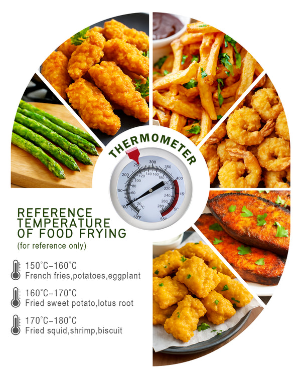 Cook N Home Deep Fryer Pot, 5-Quart Japanese Tempura Deep Frying Pot, 304 Stainless Steel with Temperature Control and Oil Drip Rack and Glass Lid, for Kitchen French Fries, Chicken etc