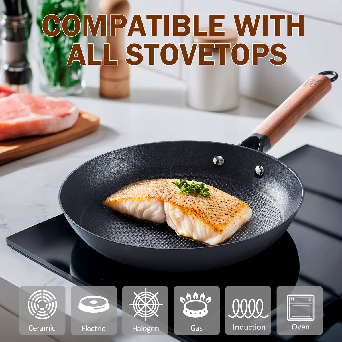 DM Cast Iron Skillet, 2 Piece Nonstick Frying Pan Set, 8 and 12 Inch w ...