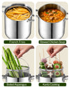 Cook N Home Deep Fryer Pot, 5-Quart Japanese Tempura Deep Frying Pot, 304 Stainless Steel with Temperature Control and Oil Drip Rack and Glass Lid, for Kitchen French Fries, Chicken etc