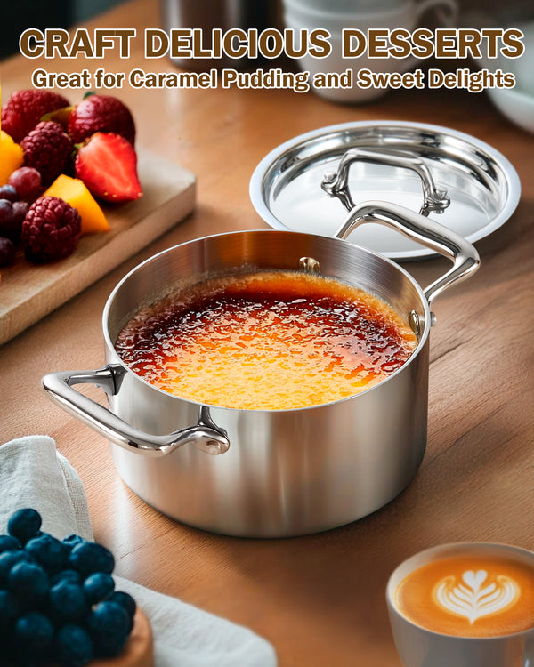Cooks Standard Multi-Ply Clad Stainless Steel Butter Warmer, Sauce Pan with Lid, 0.68 Qt Casserole Small Pot for Cooking Camping, All Stovetop Compatible - Oven Safe, Dishwasher Safe, Silver