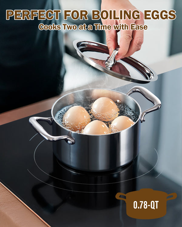 Cooks Standard Multi-Ply Clad Stainless Steel Butter Warmer, Sauce Pan with Lid, 0.68 Qt Casserole Small Pot for Cooking Camping, All Stovetop Compatible - Oven Safe, Dishwasher Safe, Silver
