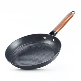 D&M Cast Iron Skillet, 10 Inch Nonstick Frying Pan with Detachable Acacia Wooden Handle, Honeycomb Non stick Omelet Egg Pan, Easy Clean Oven Safe Pans for Cooking