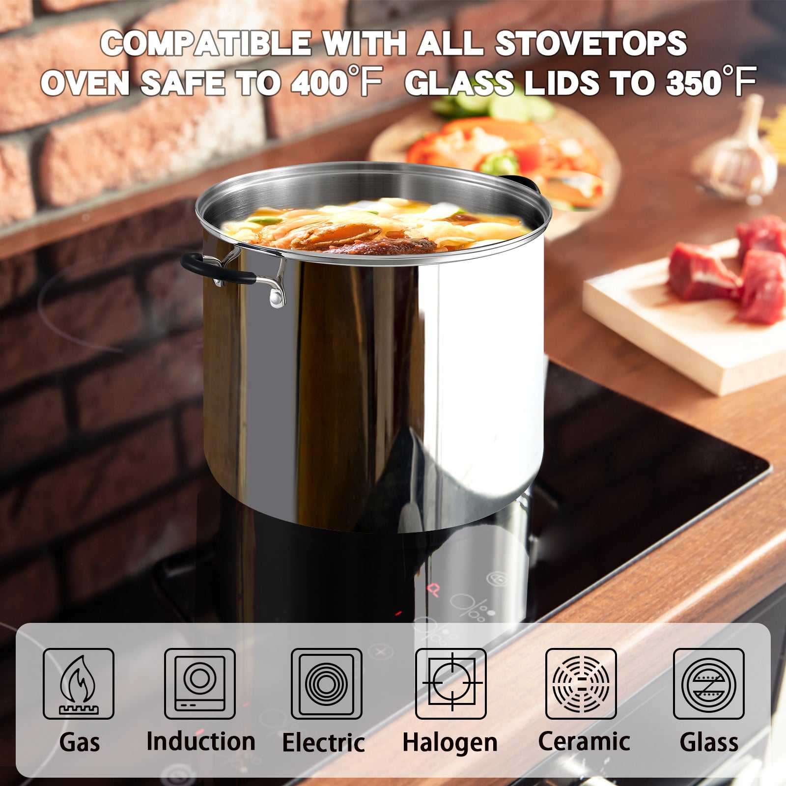 5 Quart Stainless Steel Induction Stock Pot with Glass Lid, 5 Qt  Multipurpose Cooking Soup Pot with Pour Spout, Scale Engraved Inside,  Dishwasher Oven