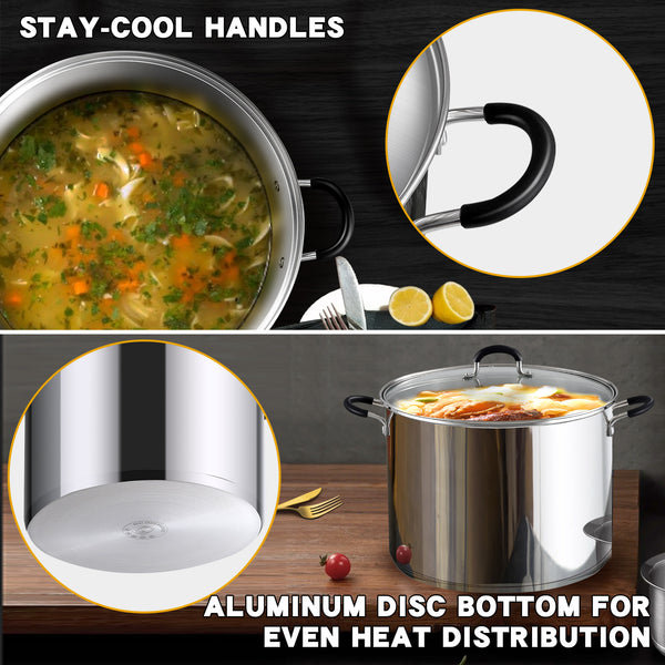 Cook N Home Stockpot Large pot Sauce Pot Induction Pot With Lid Professional Stainless Steel 24 Quart , with Stay-Cool Handles, silver