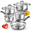 Cook N Home Stainless Steel Cookware Sets 10-Piece, Pots and Pans Kitchen Cooking Set with Stay-Cool Handles, Dishwasher Safe, Silver