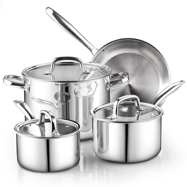 8 Pc Tri-Ply Clad Stainless Steel Cookware Set