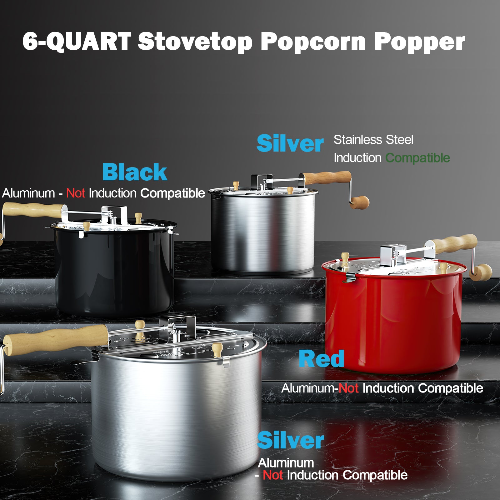 Whirley Popcorn Popper / Metal Gear / Stainless / Induction Cooktop  Compatible