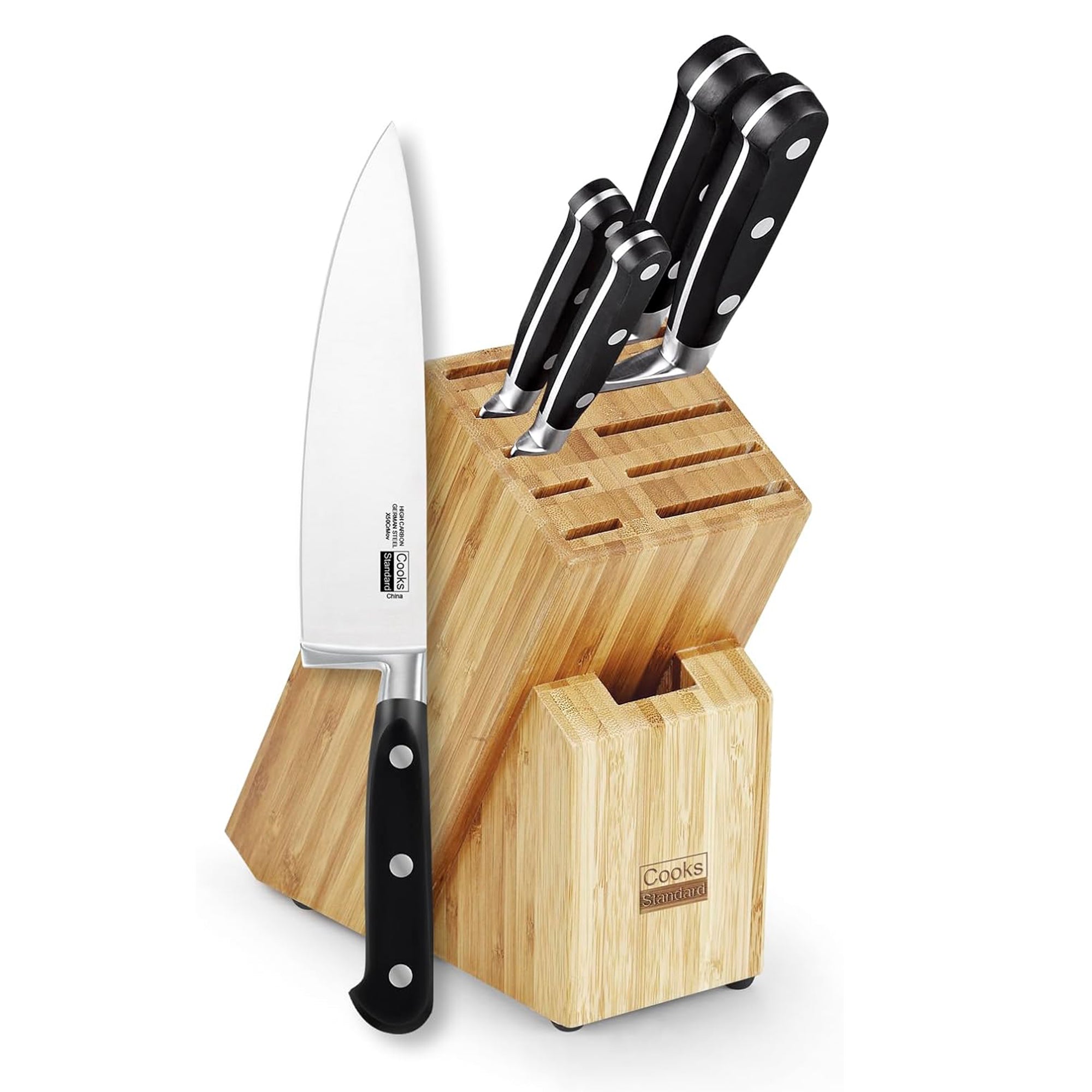 Cook N Home Asian Chef Knife 6pc Set with Bamboo Storage Block