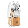 Cook N Home Kitchen Knife Set with Bamboo Storage Block 15-Piece, High Carbon Stainless Steel Blade, White