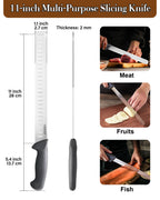 Cook N Home Slicing Carving Knife Roast/Fish Slicer 11-inch, Granton Edge High Carbon Stainless Steel Sharp Kitchen Knife, Ergonomic Handle, Black