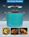Cook N Home Nonstick Stockpot with Lid 10.5-Qt, Professional Deep Cooking Pot Cookware Canning Stock Pot with Glass Lid, Turquoise