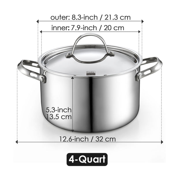 Cooks Standard Multi-Ply Clad Stainless Steel Stock Pot, 6-Quart Pasta Cooking Canning Pot with Lid, Deep Stockpot Induction Cookware