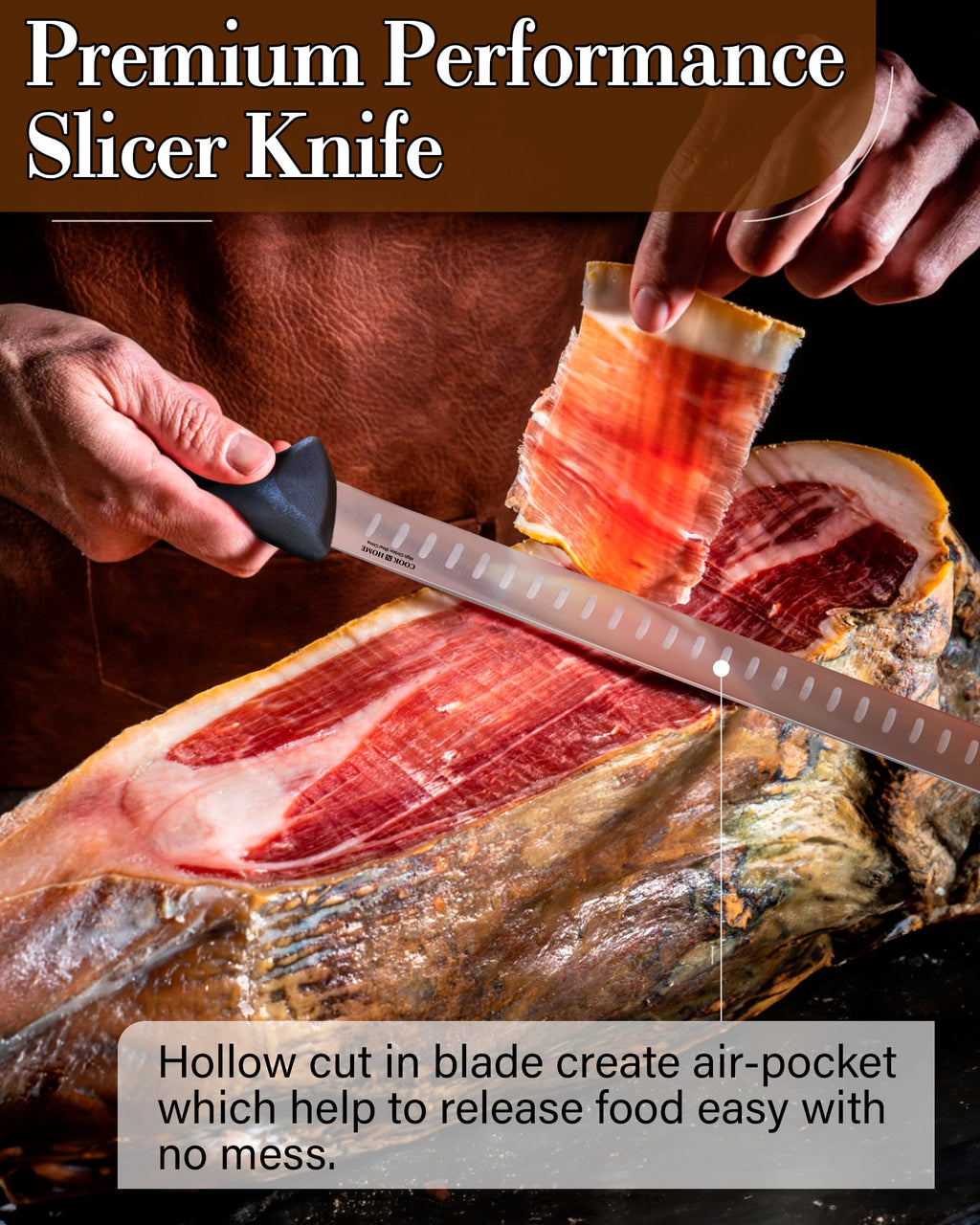 Cook N Home Slicing Carving Knife Roast/Fish Slicer 11-inch, Granton Edge High Carbon Stainless Steel Sharp Kitchen Knife, Ergonomic Handle, Black