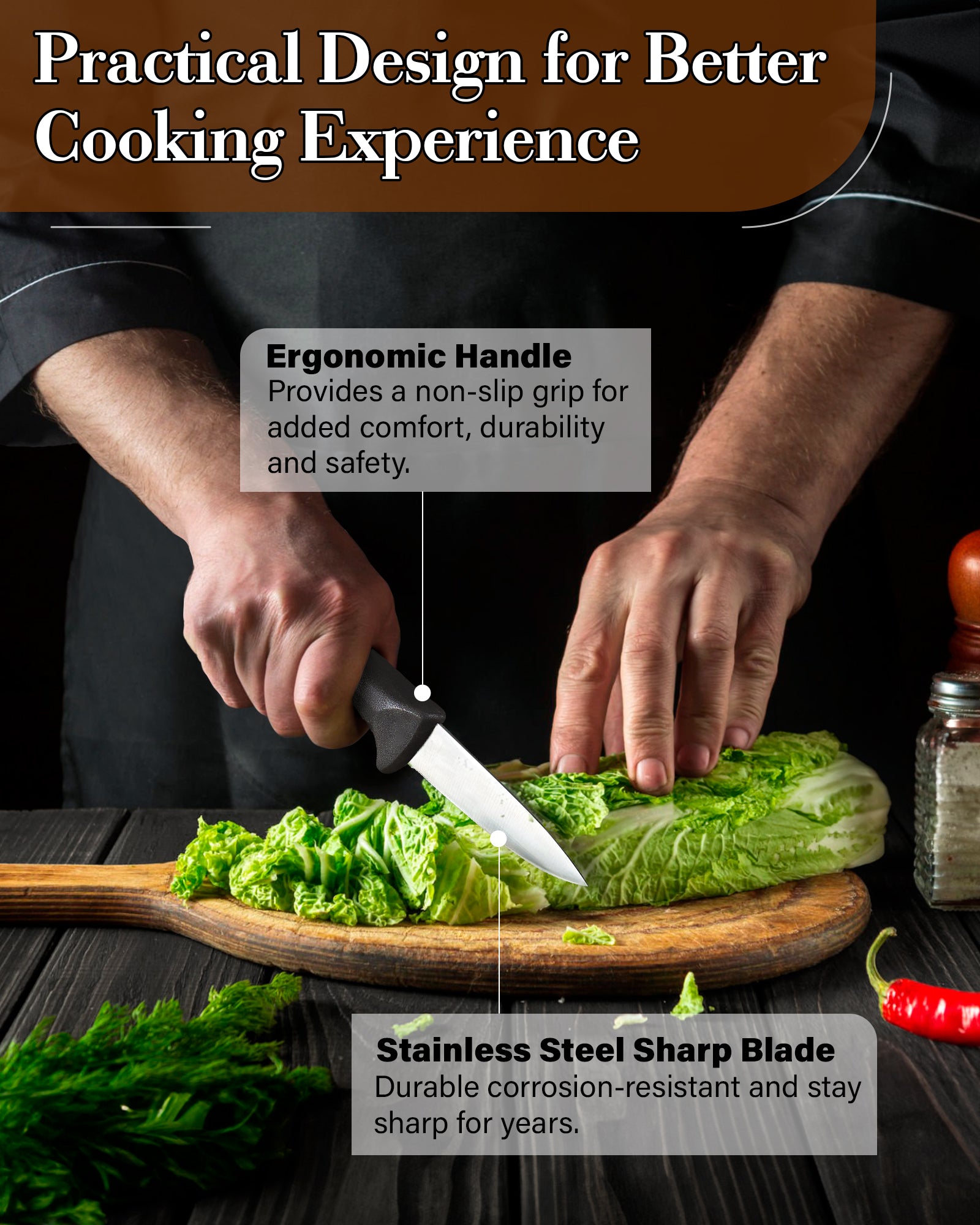 Cook N Home Paring Knife Set 4-Piece, High Carbon Stainless Steel Kitchen Knives, Includes-Utility, Paring, Vegetable, Peeling Knife, Ergonomic Handle, Black