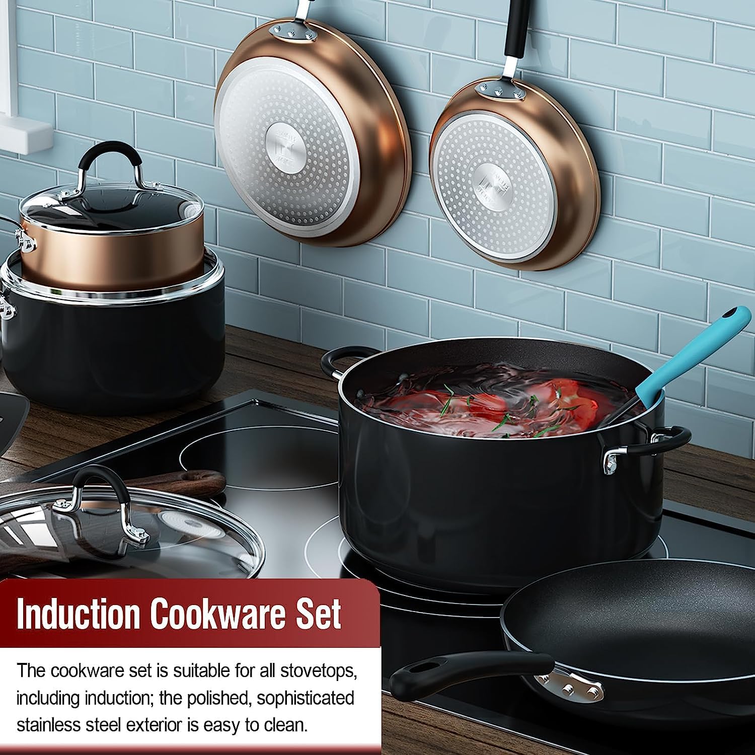 Cook N Home 8/10/12 3 Pieces Frying Saute Pan Set with Non