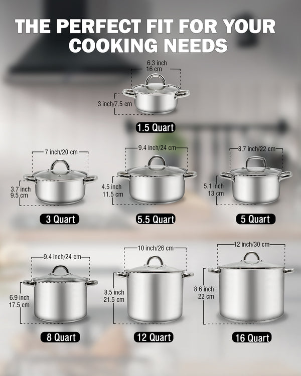 Cook N Home Stock Pot with Lid, Basics Stainless Steel Casserole Stockpots, 5-Quart