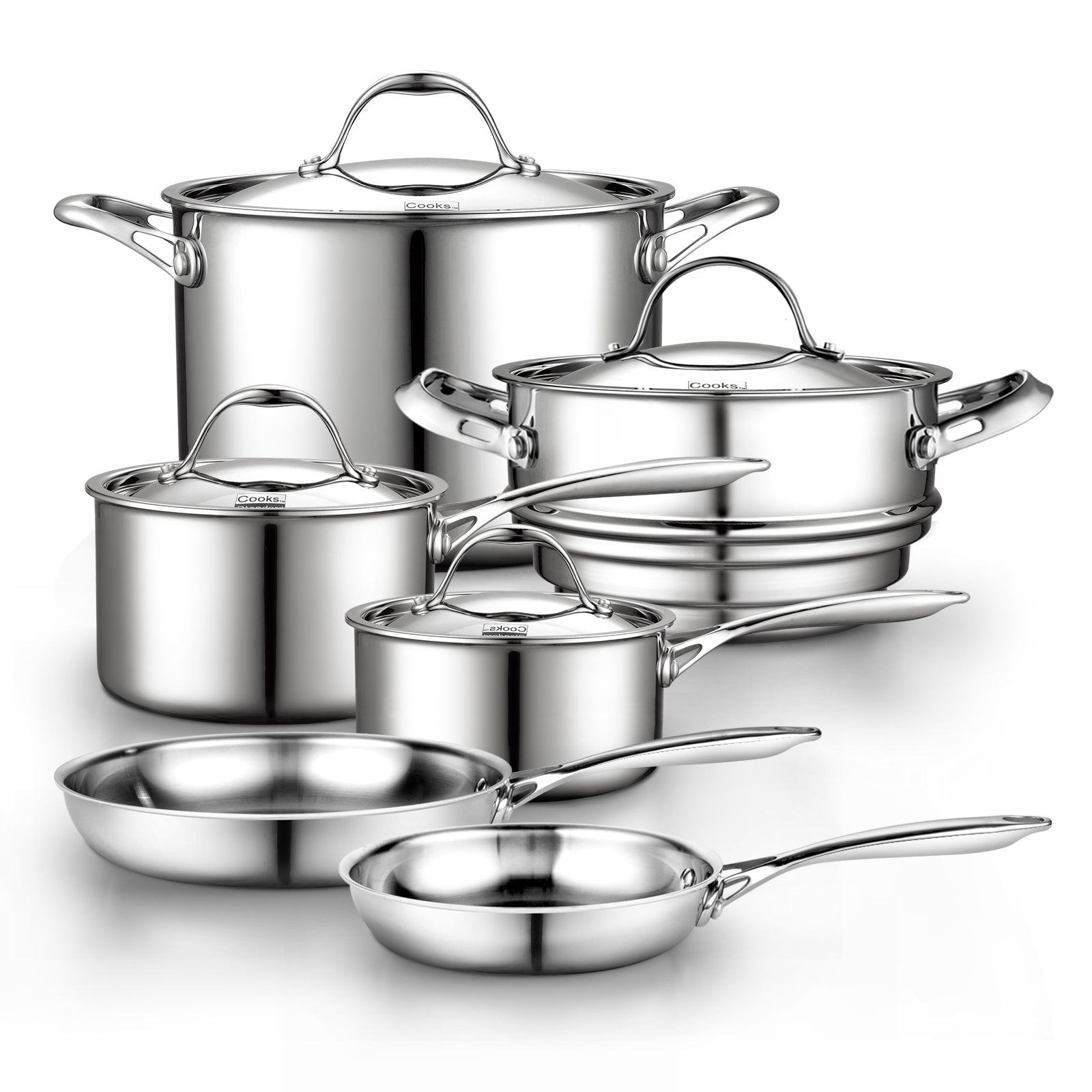 Stainless Steel Pots and Pans Set, 7-Piece Kitchen Cookware Sets with Glass  Lids, Stay-Cool Handle, Oven Safe, Works with Induction/Electric and Gas