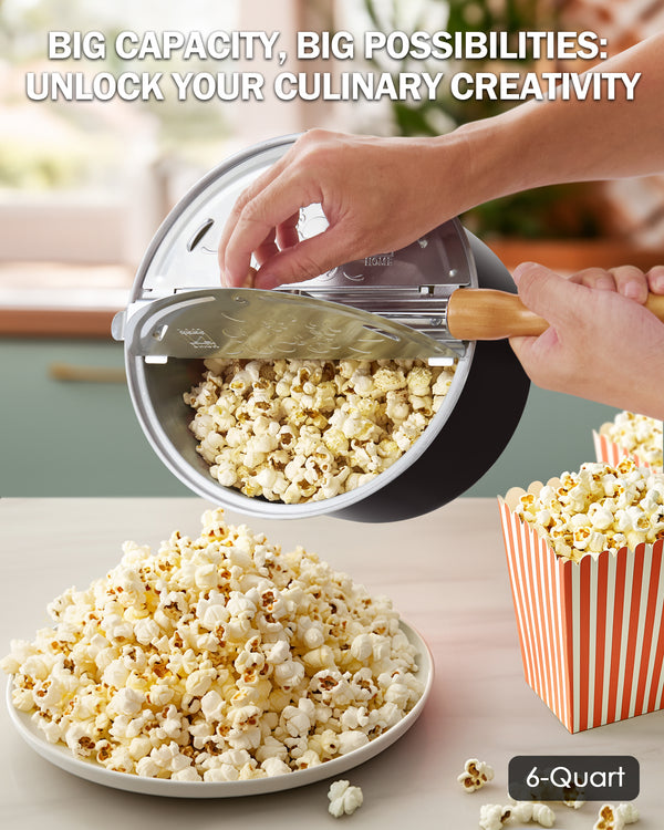 Cook N Home Stovetop Popcorn Popper with Crank, 6-Quart Aluminum Popcorn Pot, Black