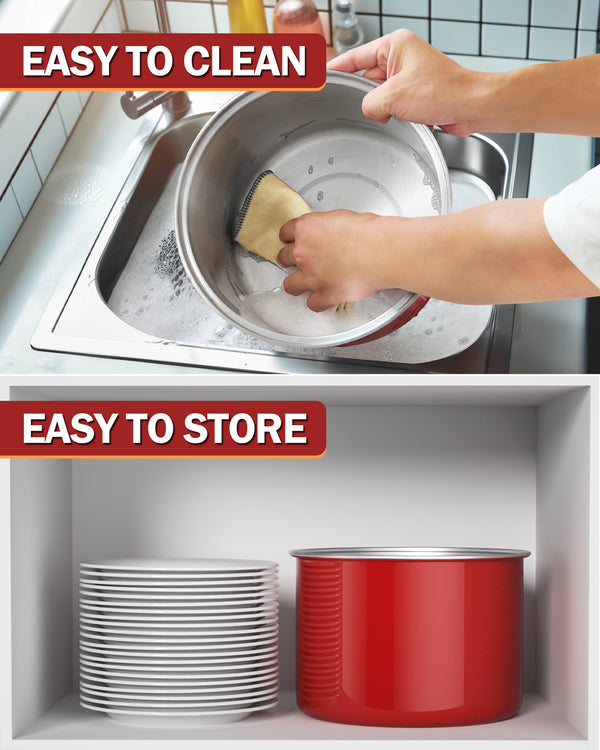 Cook N Home Stovetop Popcorn Popper with Crank, 6-Quart Aluminum Popcorn Pot, Red