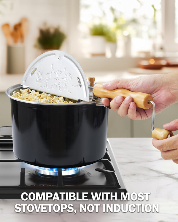 Cook N Home Stovetop Popcorn Popper with Crank, 6-Quart Aluminum Popcorn Pot, Black