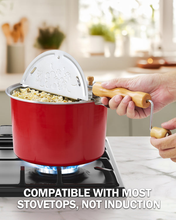 Cook N Home Stovetop Popcorn Popper with Crank, 6-Quart Aluminum Popcorn Pot, Red