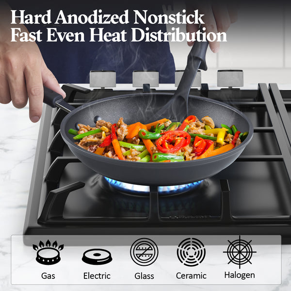 Cook N Home Nonstick Saute Fry Pan Professional Hard Anodized 12 inch Frying Pan with Lid, Dishwasher Safe with Stay-Cool Handles, Black