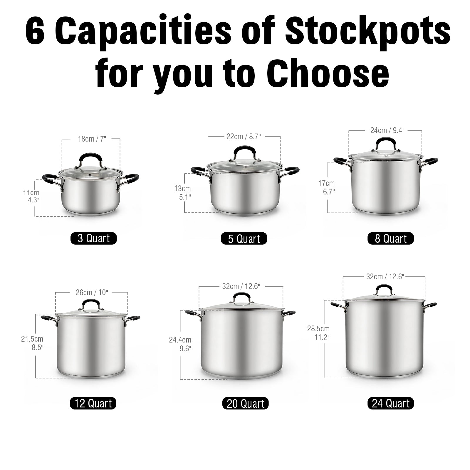 Cook N Home Stock Pot with Lid, Basics Stainless Steel Casserole Stockpots,  5-Quart