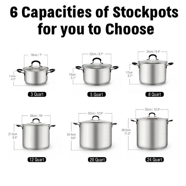 Cook N Home Stockpot Sauce Pot Induction Pot With Lid Professional Stainless Steel 12 Quart , Dishwasher Safe With Stay-Cool Handles , Silver