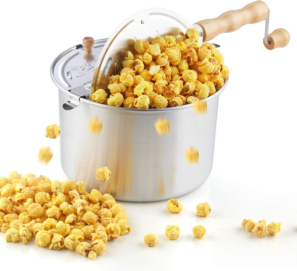 Cook N Home 02700 Stovetop Popcorn Popper with Crank, 6-Quart Aluminum Popcorn Pot, Black
