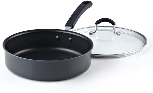 Cook N Home Professional Hard Anodized Nonstick Saute Pan With Lid 3 Quart 9.5 inch, Pots and Pans, Dishwasher Safe with Stay-Cool Handles, Black