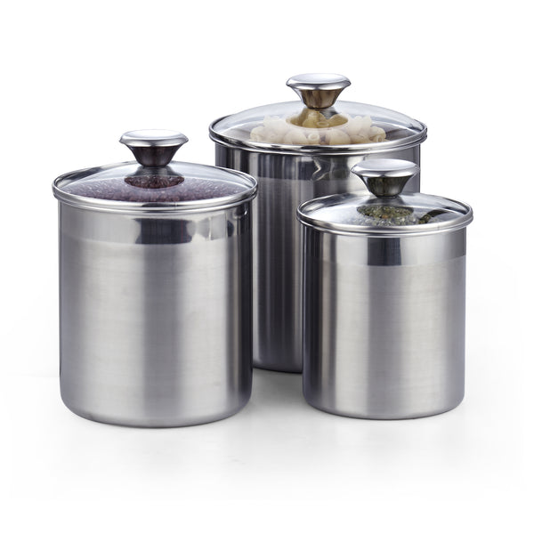 Cooks Standard Stainless Steel Food Jar Storage Canister Set Medium 3-Piece, 1.6qt/2.5qt/3.5qt Airtight Containers with Glass Lid for Tea Coffee Sugar Flour Kitchen