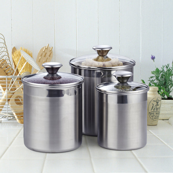 Cooks Standard Stainless Steel Food Jar Storage Canister Set Medium 3-Piece, 1.6qt/2.5qt/3.5qt Airtight Containers with Glass Lid for Tea Coffee Sugar Flour Kitchen