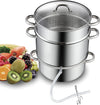 Cooks Standard Canning Juice & Jelly Steamer Extractor 11 Quart/28cm Multipot Fruit & Vegetables Stainless Steel &Glass Lid, with 2 Hose, 1 Clamp
