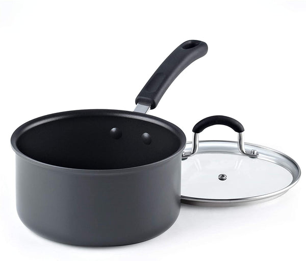 Cook N Home Nonstick Saucepan Sauce Pot with Lid Professional Hard Anodized 2.5 Quart , Oven safe - Stay Cool Handles , Black