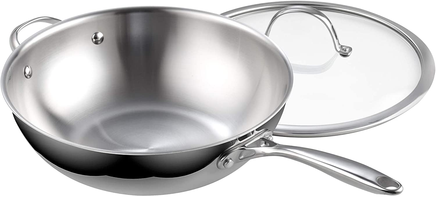 Cooks Standard Stainless Steel Frying Pan 12 Inch, Multi-Ply Full Clad Wok  Stir-Fry Cooking Pans with Dome Lid, Stay-Cool Handle, Dishwasher Safe