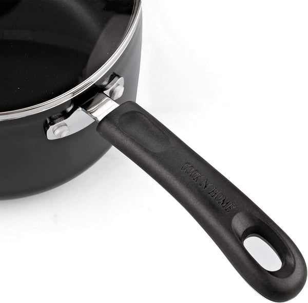 Cook N Home Nonstick Saucepan set, 1Qt and 2Qt with glass lid, Black (02702)