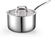 Cook N Home Stainless Steel Saucepan 3 Quart, Tri-Ply Full Clad Sauce Pan with Glass Lid, Silver